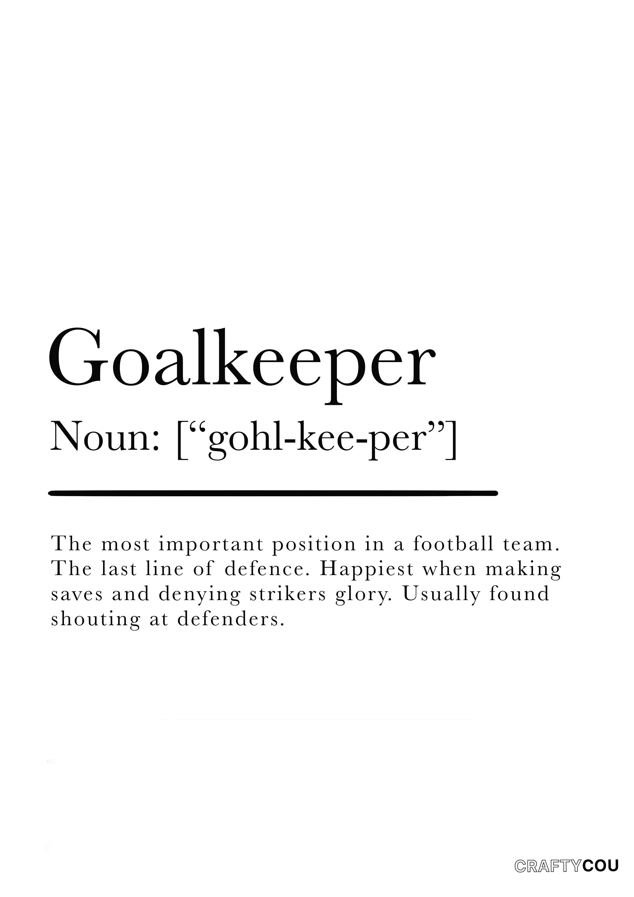 A4 Digital Goalkeeper Definition Print Printable Wall Art Football Print Soccer Art Downloadable