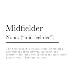A4 digital midfielder definition print | printable wall art | football print | soccer art | downloadable artwork | football gift