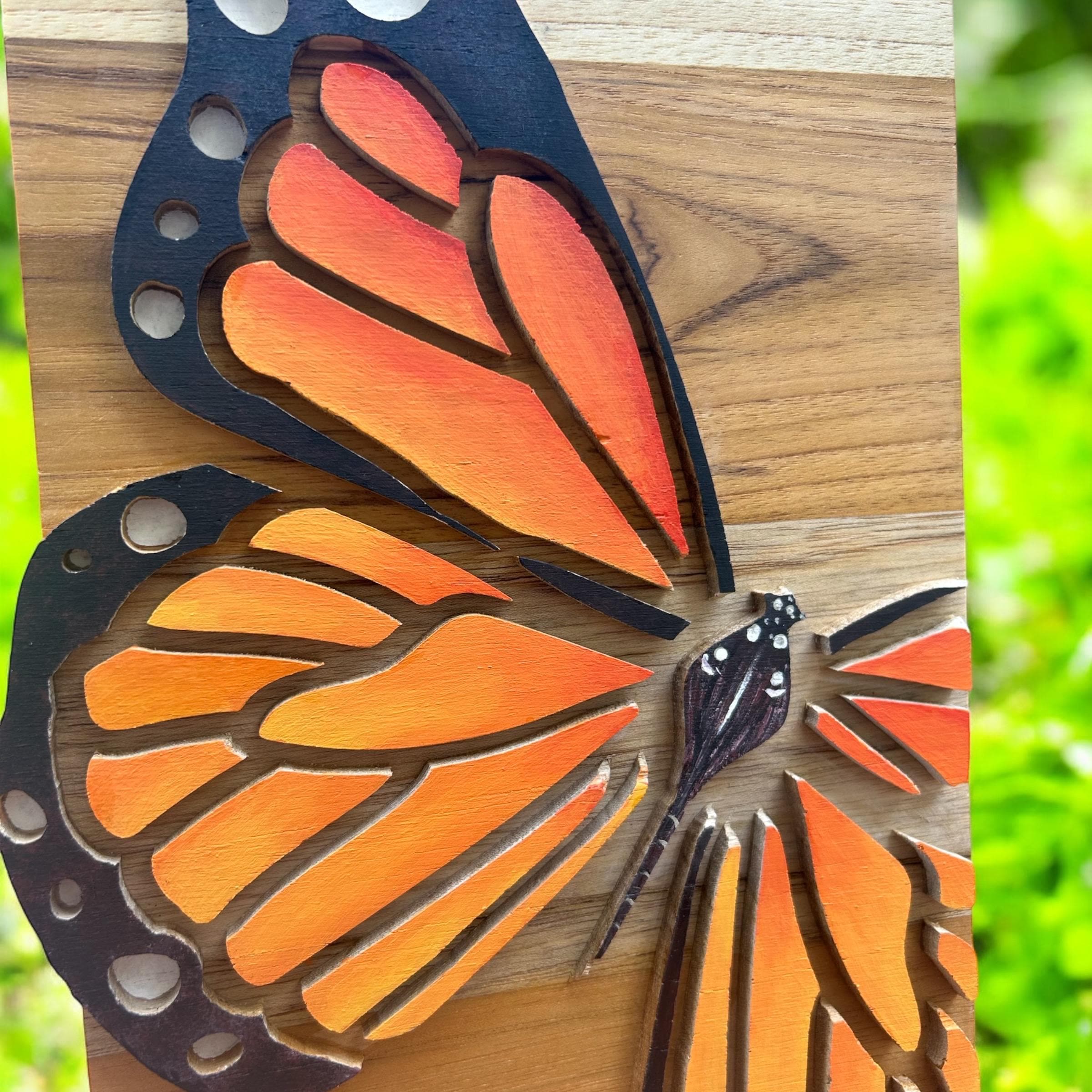 Wooden Hand-painted Butterfly Wall Art, Monarch Butterfly Wood Carving