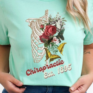 Chiropractic Shirt for Office, Assistant T-shirt, Cottage Core Floral Rib Tee, Chiropractor Doctor gift, Co Worker Gift, Uniform Scrub Shirt