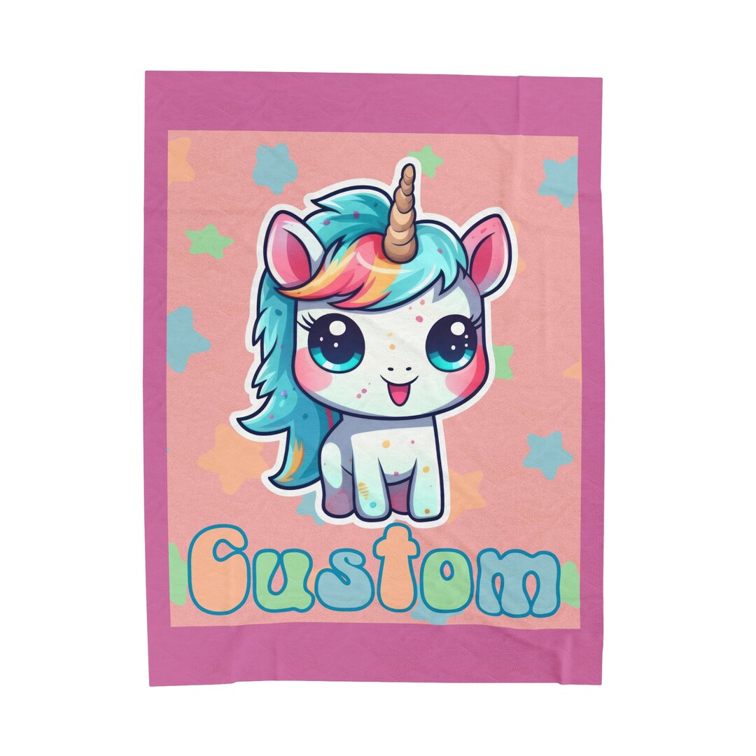 Personalized Name Unicorn Minky Blanket for Child, Cute Custom Kawaii