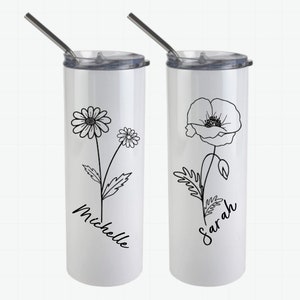Personalized custom 20 oz stainless steel tumbler with name and/or birth flower
