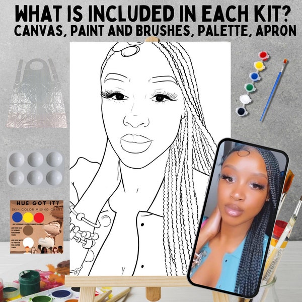 Paint Your Selfie Art Kit, Selfie Portrait Paint Kit, Paint Yourself, Custom Paint and Sip Paint Party, Coloring, Canvas, Arts and Crafts