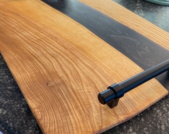 Live-Edge Ash Wood & Color Shift Epoxy Serving/Charcuterie Board w/ Handles