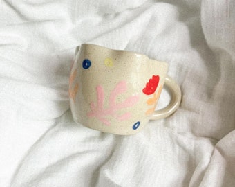 COPA FLOR con mango hada de cerámica, taza minimalista, taza de café, taza original, taza hecha a mano, taza con estampados