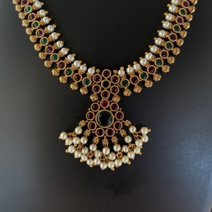 India Jadau long necklace/ imitation gold matte finish/ gift for her/ Mother’s Day gift/ gift for her