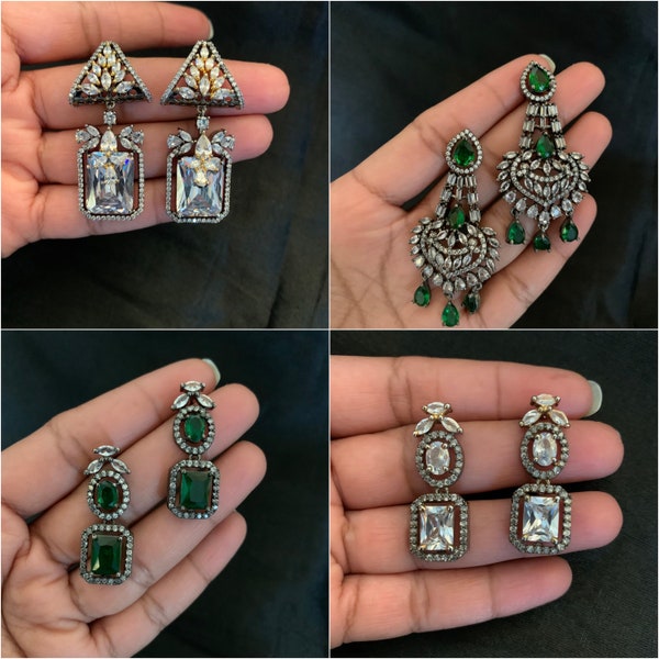 Victorian earrings/ Green and white earrings/ fancy earrings / Indian jewelry/ Indian earrings/ gift for her