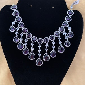 Purple statement necklace set/ Bridal necklace set/ Ballroom jewelry/ gift for her/ Pakistani jewelry/ Indian jewelry