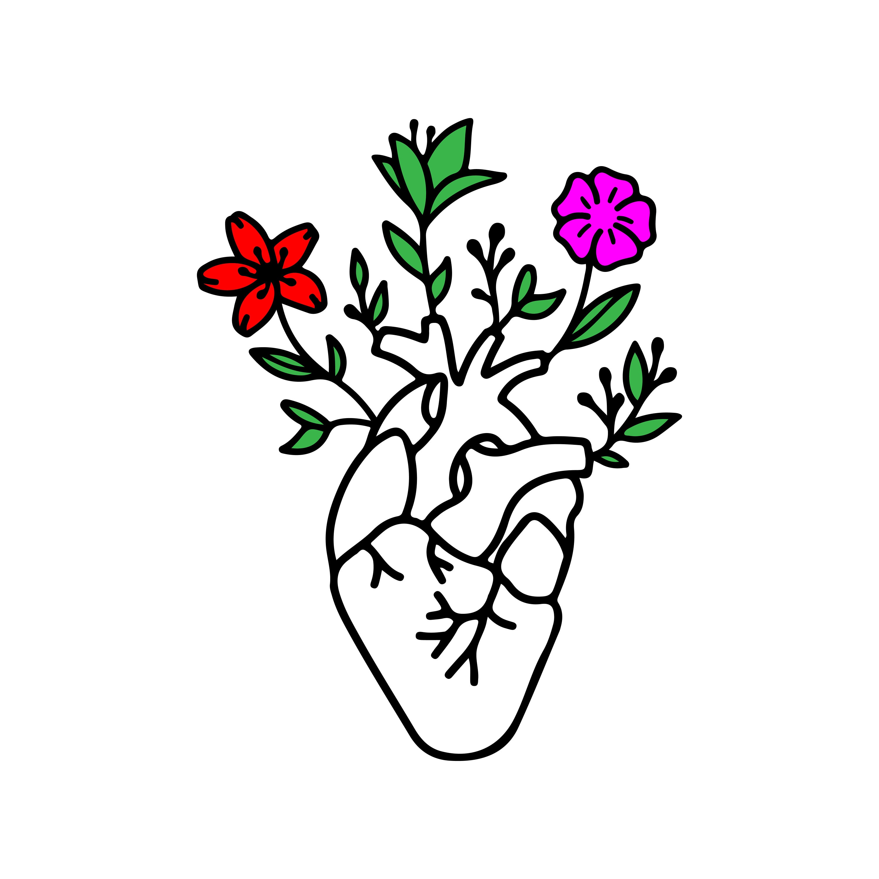 Realistic Heart Floral Design SVG DXF EPS Package, Anatomical Heart Svg, Flower Heart Svg
