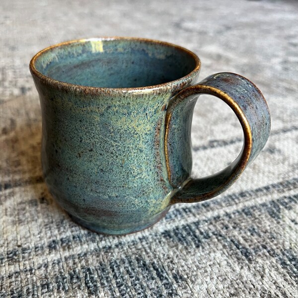 Blue-green Reactive Glaze Stoneware Mug - 11-12 oz.