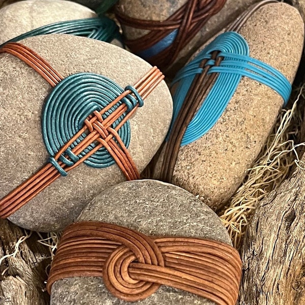 Artisan Leather Wrapped Stones