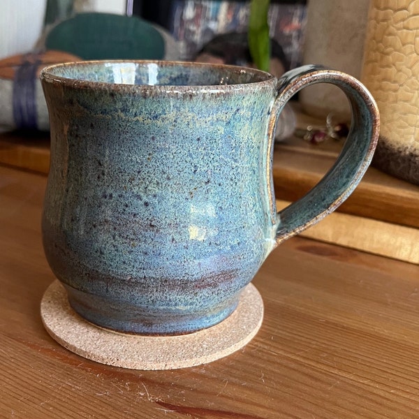 Blue-green Reactive Glaze Stoneware Mug - 11-12 oz.