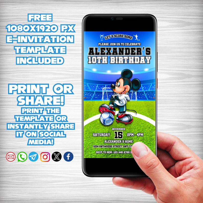 Mickey Mouse Soccer Party Digital Invitation Set With FREE Thank You ...