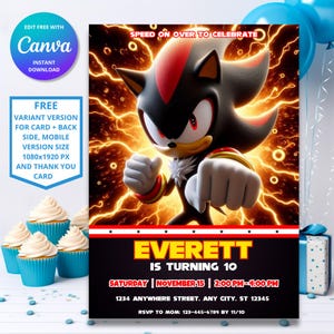 Convite sónico do aniversário da sombra da velocidade final de <br> Crie Seu Próprio Produto! Tema Sonic O Ouriço | Convite de festas para crianças digitais | Design editável personalizável