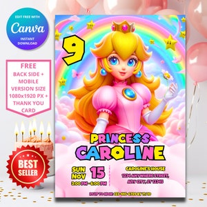 Invitación de cumpleaños de la princesa Peach / Invitación de cumpleaños de la princesa / Plantilla digital de Mario / Invitación de cumpleaños de la princesa Super Mario