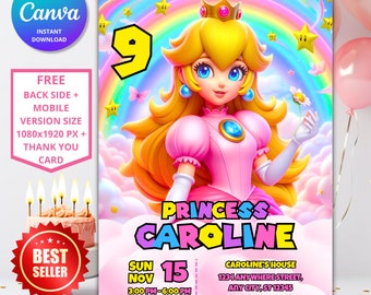 Invito di compleanno della Principessa Peach / Invito alla festa di Mario (modello digitale)