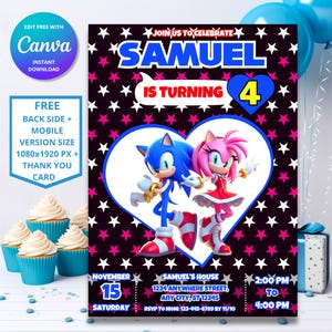 Invitation d'anniversaire Sonic Amy Rose de Zazzle.be Liste d'envies Vous avez des idées ? Thème Sonic le hérisson | Invitation fête d'enfants numérique | Design modifiable personnalisable