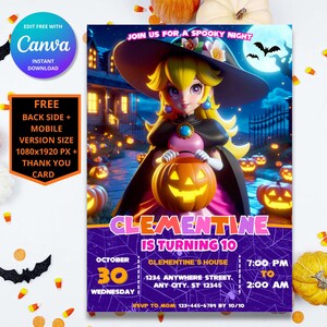 Invito di compleanno di Halloween della principessa Peach / Invito di compleanno della principessa / Modello digitale di Mario / Invito di compleanno della principessa di Super Mario