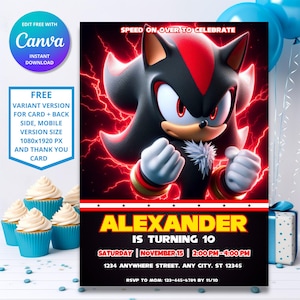 Invitation d'anniversaire Sonic Shadow de couleur ultime | Thème Sonic le hérisson | Invitation fête d'enfants numérique | Design modifiable personnalisable
