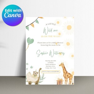 Invito per baby shower incantevole - Stampabile digitale - Crea ricordi magici - Invito digitale - Invito per baby shower - Animali - Modello Canva