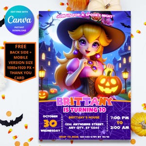 Invito di compleanno di Halloween della principessa Peach / Invito di compleanno della principessa / Modello digitale di Mario / Invito di compleanno della principessa di Super Mario