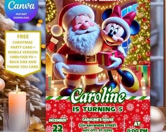 Minnie Mouse Christmas Birthday Invitation | Editable Party Invite (Digital Download)