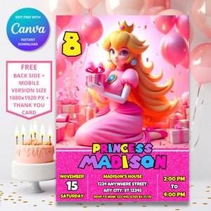 Prinzessin Peach Geburtstagseinladung | Prinzessin Geburtstagseinladung | Mario Digitale Vorlage | Super Mario Princess Geburtstagseinladung