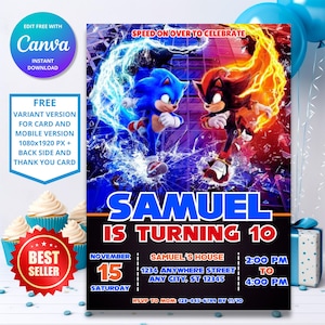 Invito di compleanno Ultimate Speed Sonic Shadow / Tema Sonic The Hedgehog / Invito digitale per feste per bambini / Design personalizzabile modificabile