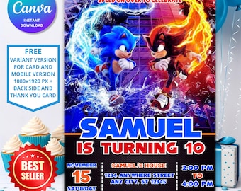 Sonic and Shadow Birthday Invitation | Customizable Kids Party Invite (Digital)
