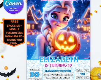 Frozen Halloween Birthday Invitation | Elsa & Anna Digital Party Invite (Printable)