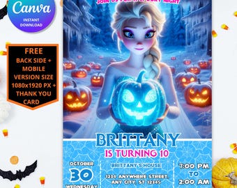 Frozen Halloween Birthday Invitation | Elsa and Anna, Editable (Digital Download)