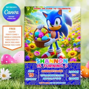 Invito di compleanno di Pasqua di Sonic Ultimate Speed / Tema di Sonic The Hedgehog / Festa di Pasqua di Sonic / Design digitale personalizzabile e modificabile