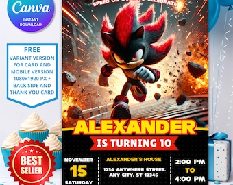 Shadow the Hedgehog Birthday Invitation | Customizable Kids Party (Digital)