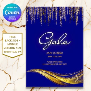 Gala invitation, Gala night invitation, DIY editable flyer, Grand event Invitation, Custom gala invitation, Corporate event, Blue Gold Gala