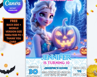 Frozen Halloween Birthday Invitation | Elsa and Anna, Digital Party Invite (Canva)
