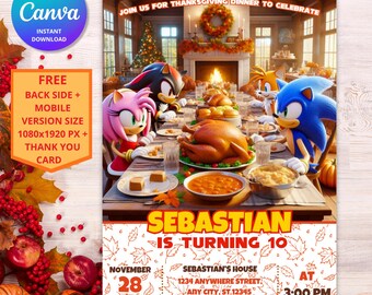 Sonic Thanksgiving Birthday Invitation | Editable Kids Party Invite (Digital)