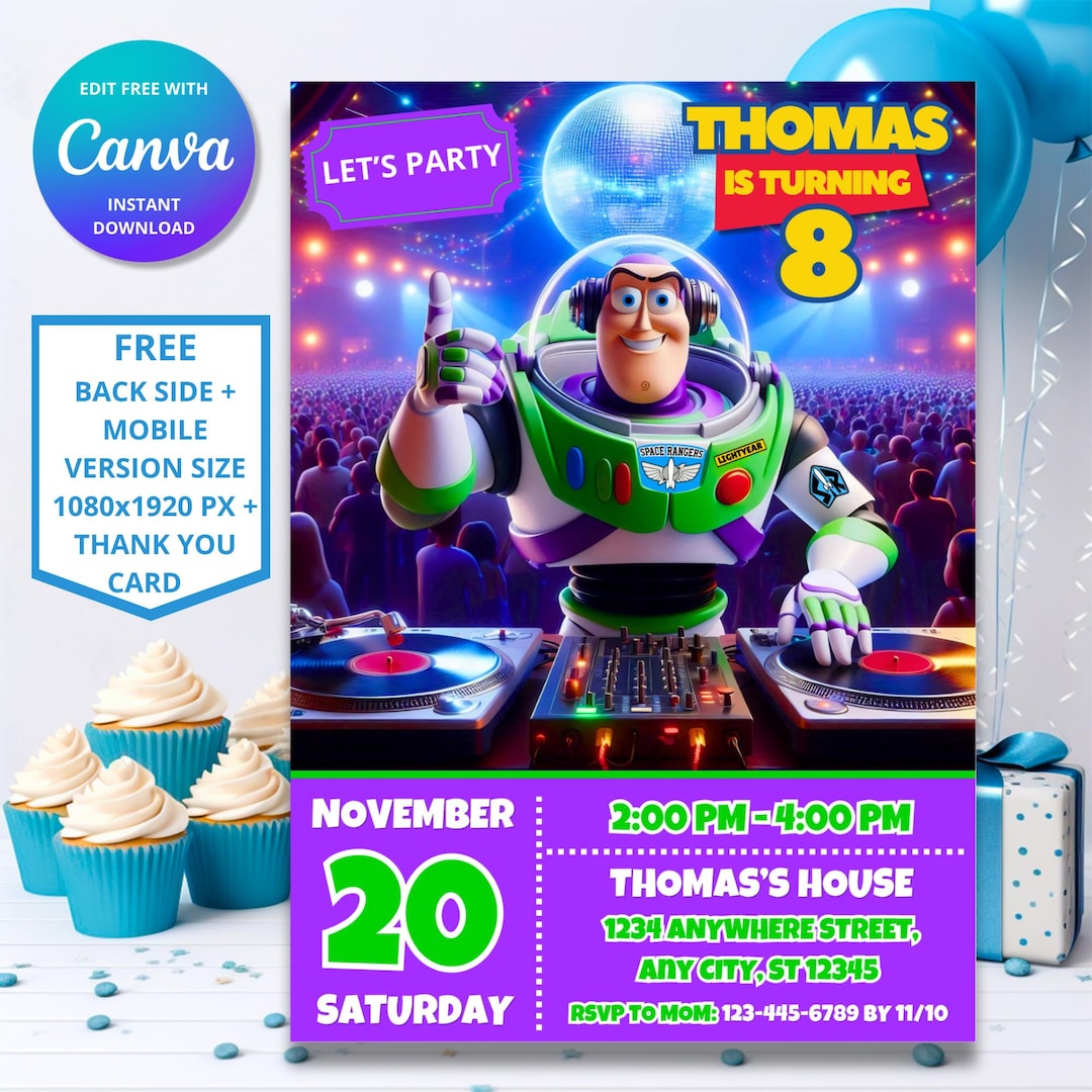 Buzz Lightyear Rave Editable Buzz Lightyear Disco Party Birthday Invitation | Toy Story ...