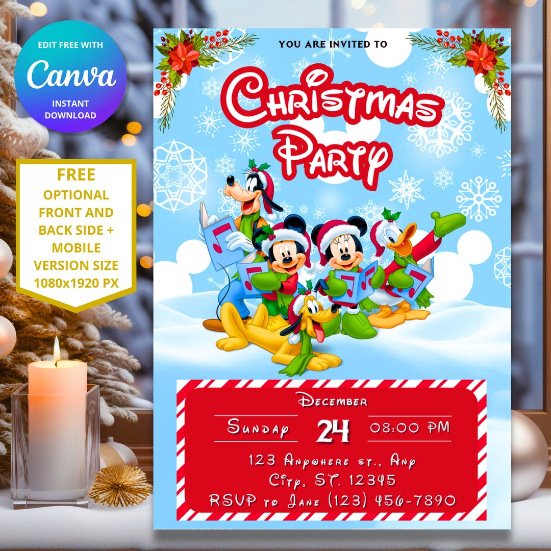 Plantilla de invitación navideña editable de Mickey Mouse / Invitación ...