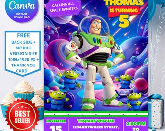 Convite de aniversário editável do Buzz Lightyear | Festa Toy Story (Download digital)
