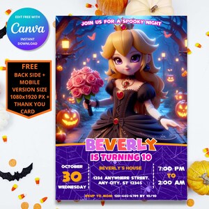 Invito di compleanno di Halloween della principessa Peach / Invito di compleanno della principessa / Modello digitale di Mario / Invito di compleanno della principessa di Super Mario