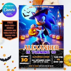 Invitation d'anniversaire Halloween Sonic vitesse ultime | Thème Sonic le hérisson | Invitation fête d'enfants numérique | Design modifiable personnalisable