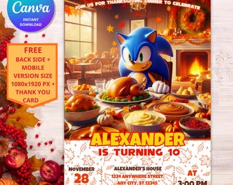 Sonic Thanksgiving Birthday Invitation | Editable Kids Party Invite (Digital)
