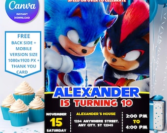 Sonic and Shadow Birthday Invitation | Customizable Kids Party (Digital)
