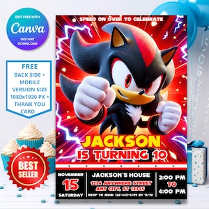 Invitation d'anniversaire Sonic Shadow de couleur ultime | Thème Sonic le hérisson | Invitation fête d'enfants numérique | Design modifiable personnalisable
