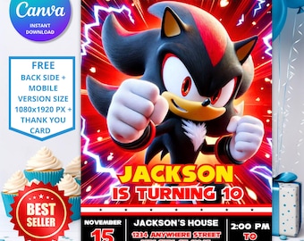 Shadow The Hedgehog Birthday Invitation | Editable Kids Party Invite (Digital Download)