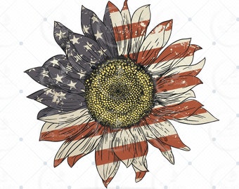 American Flag Sunflower Sublimation Design (EPS, PNG)