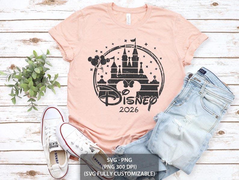 Disney 2026 Retro SVG Design: Vintage Disney Castle Clipart for Family Trip Shirt Sublimation, PNG Download for Cricut Silhouette image 2