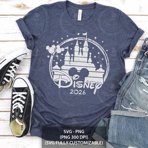 Disney 2026 Retro SVG Design: Vintage Disney Castle Clipart for Family Trip Shirt Sublimation, PNG Download for Cricut Silhouette image 3