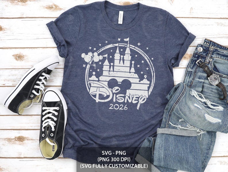 Disney 2026 Retro SVG Design: Vintage Disney Castle Clipart for Family Trip Shirt Sublimation, PNG Download for Cricut Silhouette image 3