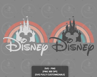 Retro Disney Castle SVG PNG Design: Vintage Mickey Mouse Rainbow Clipart for Cricut Sublimation and Digital Instant Download